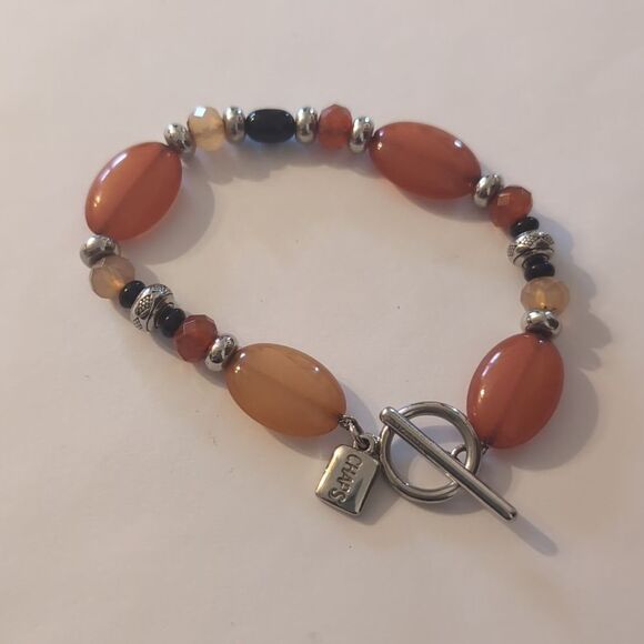 854 Chaps Silver Black Amber Beaded Tennis Bracelet With Toggle Clasp - Picture 4 of 4